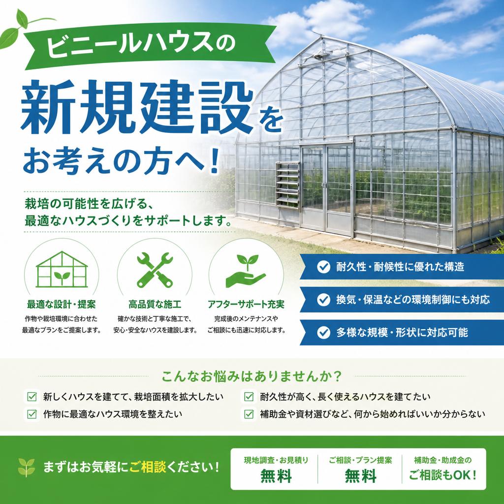 ビニールハウスの新規建設をお考えの方へ！